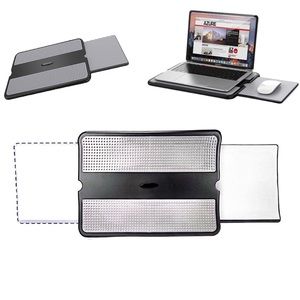 Black/Grey Portable Laptop Lap Desk w/Retractable Left/Right Mouse Pad Tray